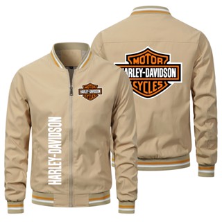 เสื้อแจ็กเก็ตลําลอง ขนาดใหญ่ พิมพ์ลายโลโก้ Harley Davidson เหมาะกับการขี่รถมอเตอร์ไซค์ สไตล์สปอร์ต สําหรับผู้ชาย