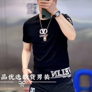 เสื้อยืดคอกลม แขนสั้น พิมพ์ลายตัวอักษร หรูหรา แฟชั่นฤดูร้อน สําหรับผู้ชาย 2023