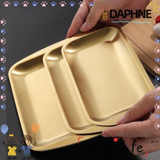 Daphne จานสเตนเลส ทรงสี่เหลี่ยม สีทอง สําหรับใส่ขนมขบเคี้ยว ผลไม้ บาร์บีคิว