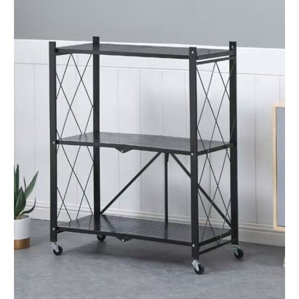Lookpat_Mall-DELICATO ชั้นวางของเหล็กพับได้ 3 ชั้น รุ่น HL003 ขนาด 38×71.5×88ซม. สีดำ  ยอดขายอันดับห