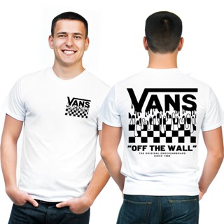 เสื้อยืดคุณภาพดี   สีกรมท่า 【Vansss】Vans Wansi เสื้อยืดแขนสั้นลําลองเนื้อผ้าฝ้ายลายตารางหมากรุกขนาดใหญ่สําหรับผู้หญิงและ