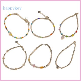 Hap สร้อยข้อมือ ลูกปัด แฮนด์เมด สายรัดข้อมือ จี้หัวใจน่ารัก ปรับได้ เครื่องประดับแฟชั่น สําหรับผู้หญิง และเด็กผู้หญิง