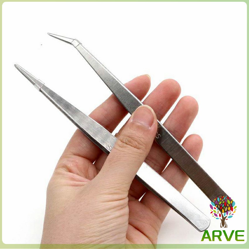 คีบหนีบสแตนเลส คีมหนีบอเนกประสงค์ มี 2 แบบ ปากคีบงอ ปากคีบแหลม  Stainless steel tweezers – โปรปัง