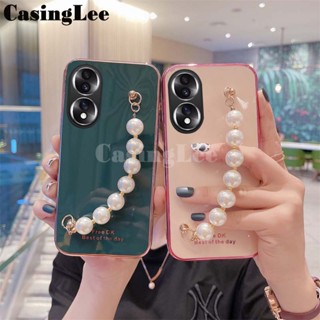 เคสโทรศัพท์มือถือ ซิลิโคนนิ่ม ชุบหรูหรา พร้อมสายคล้องข้อมือ ประดับไข่มุก กันกระแทก สําหรับ Honor 90 Pro Lite Honor90 Lite Pro