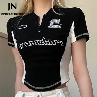  JN Studio เสื้อยืด ครอป เสื้อยืดผู้หญิง สไตล์เกาหลี A29J19H