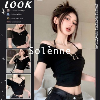 Solenne  เสื้อครอป เสื้อยืดผู้หญิง ครอป baby tee สาวเรโทร 2023 NEW Style คุณภาพสูง Trendy พิเศษ ins A99J33R 36Z230909