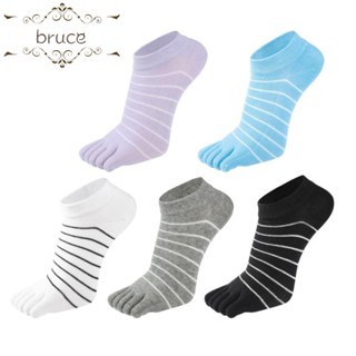 Bruce ถุงเท้ากีฬา ลายทาง สีสันสดใส สําหรับผู้หญิง สีพื้น ผ้าฝ้าย ลายทาง ข้อสั้น ถุงเท้าข้อสั้น สีพื้น ลายทาง ถุงเท้าห้านิ้ว