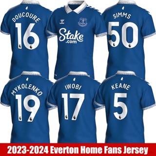 เสื้อโปโลแขนสั้น ลายทีมชาติฟุตบอล Everton Keane Doucoure Mykolenko Iwobi Simms 2023-2024 พลัสไซซ์