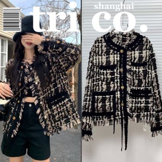 Womens coat short style heavy industry black gold braided tassel advanced feeling cropped jacket spring and autumn fragrant style coat woman