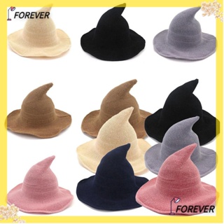 Forever หมวกแม่มด ผ้าวูล สีพื้น แบบพับได้ สไตล์โมเดิร์น สําหรับปาร์ตี้ฮาโลวีน