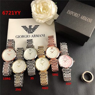 Armani นาฬิกาข้อมือควอตซ์ลําลอง สายหนัง หน้าปัดกลม ประดับเพชร แฟชั่นคู่รัก เหมาะกับของขวัญวันเกิด สําหรับผู้ชาย และผู้หญิง