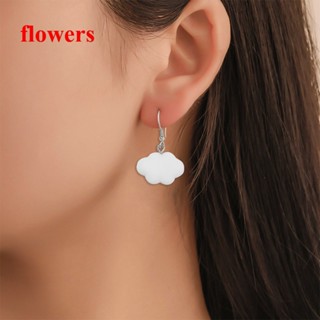 Flowers ต่างหูสตั๊ด รูปก้อนเมฆ สีขาว น่ารัก เครื่องประดับ สําหรับผู้หญิง ขายส่ง ของขวัญ