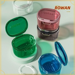 Rowans กล่องรีเทนเนอร์ พลาสติกใส แบบพกพา ใช้ซ้ําได้ พร้อมตะกร้ากรอง สําหรับแช่ฟันปลอม เดินทาง