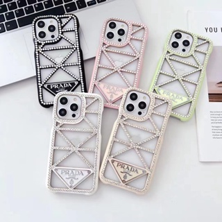 เคส iphone 13 promax เคสโทรศัพท์มือถือโลหะ ทรงสามเหลี่ยม ฝังเพชร ระบายอากาศ เกรดสูง สําหรับ iPhone 14 promax 13 promax 12 promax 13 14 11