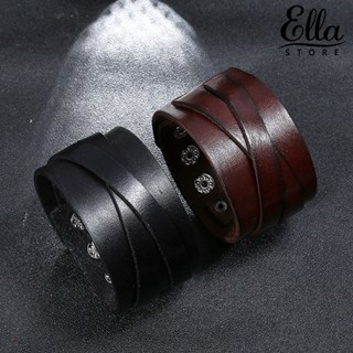 Ellastore123 สร้อยข้อมือหนังเทียม น้ําหนักเบา สีพื้น สไตล์พังก์ สําหรับผู้ชาย