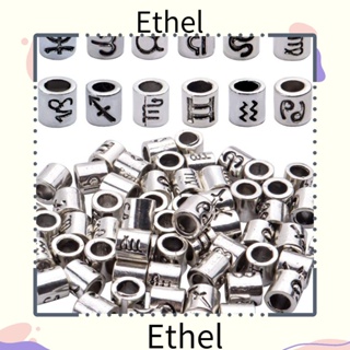 Ethel1 ลูกปัดเงิน อัลลอย ลายราศี สไตล์โบราณ รู 4 มม. 60 ชิ้น สําหรับทําเครื่องประดับ DIY 60 ชิ้น