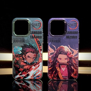 เคสโทรศัพท์มือถือ ผิวด้าน ลาย Demon Slayer Tanjirou Nezuko สีเงิน สําหรับ iPhone 14 Pro Max 13 12 Pro Max 11