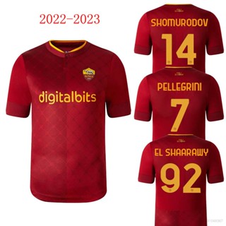 เสื้อกีฬาแขนสั้น คอกลม ลายทีมชาติฟุตบอล AS Roma Shaarawy Shomurodov Pellegrini ปี 2022-2023 สําหรับผู้ชาย และผู้หญิง