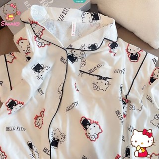 Sanrio Hello Kitty ชุดนอนแขนสั้น ลายการ์ตูนน่ารัก ทรงหลวม เหมาะกับฤดูร้อน สําหรับผู้หญิง [GM]