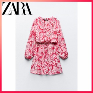 Zara ชุดเดรสสั้น พิมพ์ลาย แฟชั่นฤดูร้อน สําหรับผู้หญิง