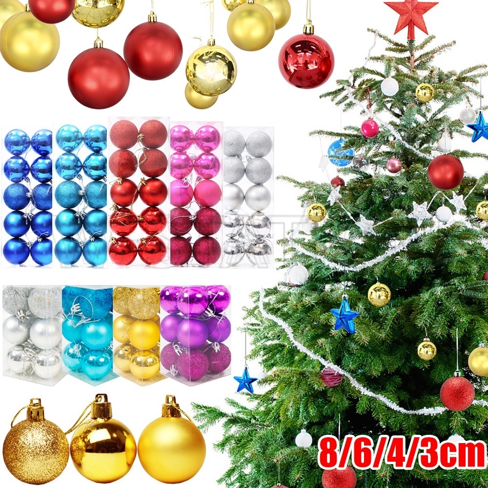 ลูกบอลคริสต์มาส หลากสี 3/4/6/8 ซม. / ลูกบอลเคลือบกลิตเตอร์ สดใส / ลูกบอลพลาสติก กันแตก / เครื่องประดับแขวนต้นคริสต์มาส / อุปกรณ์งานเลี้ยงคริสต์มาส / ตกแต่งบ้านปีใหม่