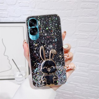 พร้อมส่ง ใหม่ เคสโทรศัพท์มือถือ ซิลิโคนนุ่ม แต่งเลื่อมดาว กระต่าย พร้อมที่ตั้งวาง น่ารัก แวววาว สําหรับ Honor90 Honor 70 90 Lite 5G 2023 Honor 90 Lite