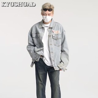 KYUSHUAD แจ็คเก็ตที่เรียบง่ายอินเทรนด์ใหม่ของฮาราจูกุที่เป็นที่นิยมของเยาวชน, ​​แจ็คเก็ตแขนยาวมาตรฐานปกสันหลังยาว,