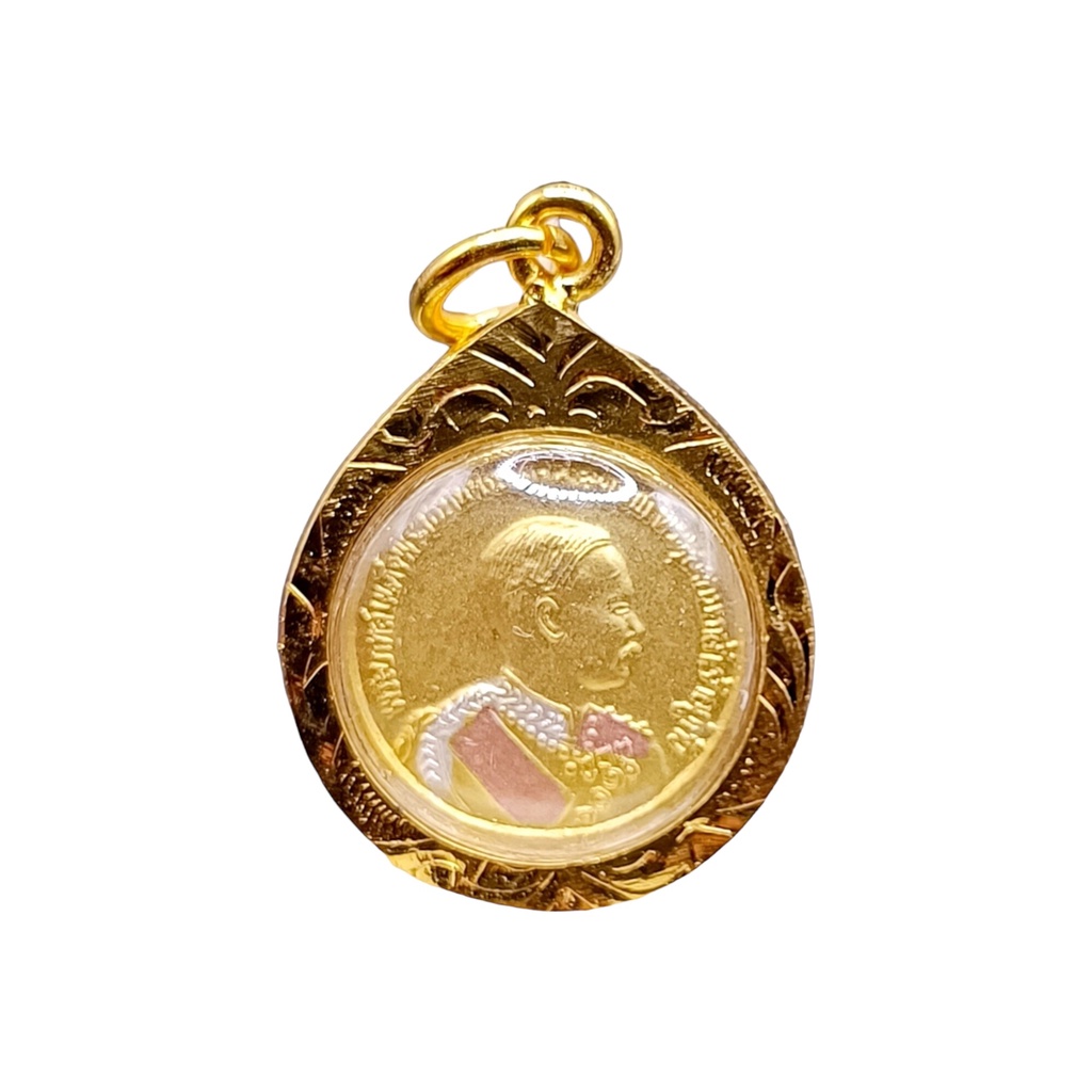 P873 จี้รัชกาลที่5 หลัง พระพุทธชินราช ทรงกลม เหรียญ ร.5  เนื้อ3K สีทอง ร.5 ขนาด 1.5x2.3 ซม. เลี่ยม ก