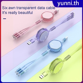 3-in-1 Super Fast Charging Data Line Candy โปร่งใสหดเก็บอัตโนมัติ Ios/type-c/micro Usb สายชาร์จด่วน Yunni