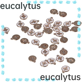 Eucalytus1 จี้ไม้กางเขน อัลลอย ทรงกลมแบน สีขาว สําหรับทําเครื่องประดับ 100 ชิ้น