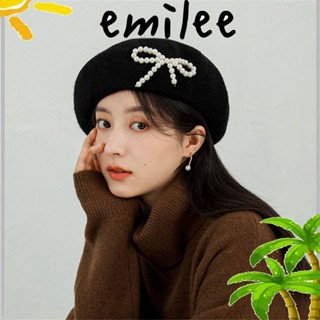 Emilee หมวกเบเร่ต์ ประดับโบว์ ไข่มุก ฤดูหนาว อบอุ่น สําหรับผู้หญิง