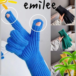 Emilee ถุงมือถัก ผ้าขนสัตว์ สีเทา สีพื้น ฤดูใบไม้ร่วง ฤดูหนาว สีพื้น หน้าจอสัมผัส