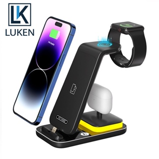 Luken แท่นชาร์จไร้สาย 15W 3 in 1 สําหรับ iPh 14 13 12 Pro Max Apple Watch Airpods Pro IWatch