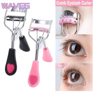 คลื่น 【Delievery รวดเร็ว】 1pc Lady Professional Eyelash Curler Peach Heart Handle With Comb Clip Tweezers Cosmetic False Lashes Aids