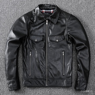 New trendy tough guy first layer cowhide soft fine leather leather coat mens motorcycle style slim leather jacket jacket 4HIQ