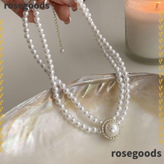 Rosegoods1 สร้อยคอโซ่สั้น ประดับไข่มุกเทียม พลอยเทียม สไตล์วินเทจ สําหรับงานแต่งงาน