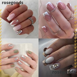 Rosegoods1 เล็บปลอมแฟชั่น หัวเหลี่ยม ยาวปานกลาง สไตล์ฝรั่งเศส สําหรับตกแต่งเล็บ