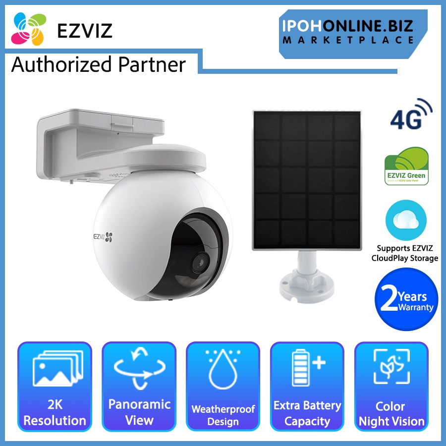 EZVIZ EB8 4G 2K 3MP Pan & Tilt 4G Network กล้องแบตเตอรี่บ้านอัจฉริยะ + IPOHONLINE SOLAR CHARGING PAN