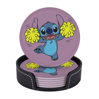 Disney Lilo &amp; Stitch ที่รองแก้วหนัง ทรงกลม กันเปื้อน ป้องกันน้ําร้อนลวก สําหรับร้านอาหาร ห้องครัว สํานักงาน และอื่น ๆ 6 ชิ้น