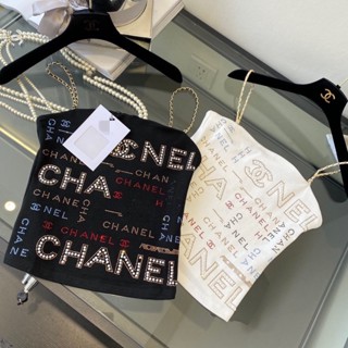 พร้อมส่ง เสื้อสายเดี่ยว ตัวสั้น พิมพ์ลายโลโก้ตัวอักษร Chanel เข้ากับทุกการแต่งกาย สําหรับผู้หญิง