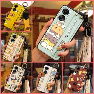 Silicone Cartoon Phone Case For OPPO A78 4G Durable Wrist Strap Cute Back Cover Shockproof ring Kickstand Soft case