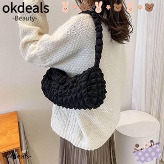 Okdeals กระเป๋าสะพายไหล่ สะพายข้าง แฟชั่นสําหรับสตรี ความจุขนาดใหญ่ สีพื้น