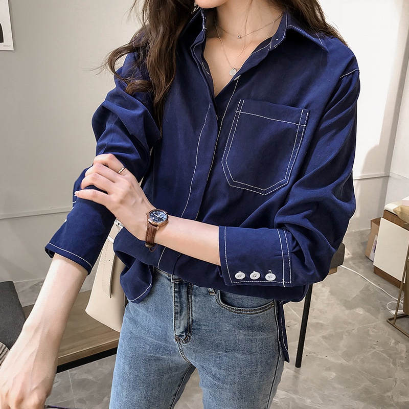 เสื้อเชิ้ตแขนยาวลําลอง ทรงหลวม พลัสไซซ์ สไตล์เกาหลี สําหรับผู้หญิง