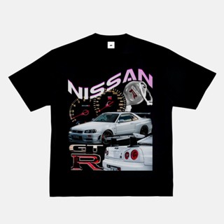 [In ] เสื้อยืดแขนสั้น ผ้าฝ้ายแท้ พิมพ์ลายรถยนต์ Nissan GTR สไตล์ฮิปฮอป วินเทจ