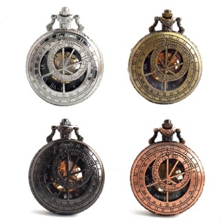 Lianli Vintage Mens Mechanical Pocket Watch Zodiac Compass Skeleton Chain Hand Winding