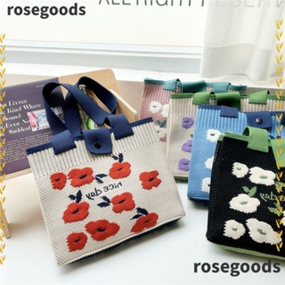 Rosegoods1 กระเป๋าถือ กระเป๋าสะพายไหล่ ผ้าถัก ลายดอกไม้ สําหรับผู้หญิง