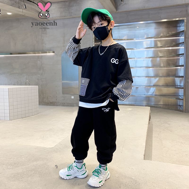【YAOEENH】พร้อมส่ง ชุดเสื้อกันหนาว กางเกงกีฬาลําลอง สองชิ้น ขนาดใหญ่ 110-160 ซม. สไตล์เกาหลี ฤดูใบไม้ร่วง สําหรับเด็กผู้ชาย