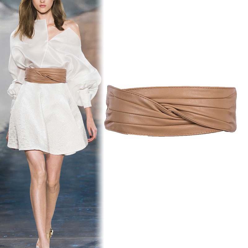 เข็มขัดหนัง สีดํา หรูหรา สําหรับผู้หญิง สีกากี