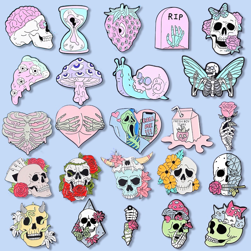 Punk Cartoon Skull Enamel Brooch Halloween Skull Personality Badge Clothes Backpack Accessories Pin 