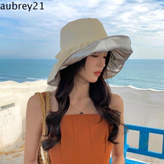 Aubrey1 หมวกปีกกว้าง ป้องกันแดด ประดับโบว์ ป้องกันรังสียูวี เหมาะกับเดินชายหาด สไตล์ฝรั่งเศส สําหรับผู้หญิง